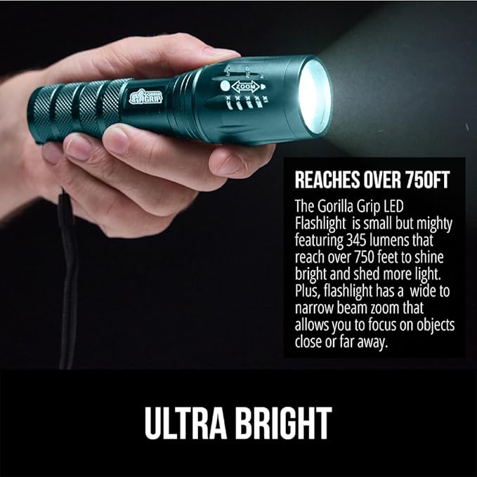 GORILLA GRIP Powerful LED Tactical Flashlight, 750 FT High Lumens 5 Adjustable Modes, Water Resistant, Ultra Bright Zoom Flashlights, Small Mini Flash Light, Camping, Night Dog Walking, 2 Pack Teal