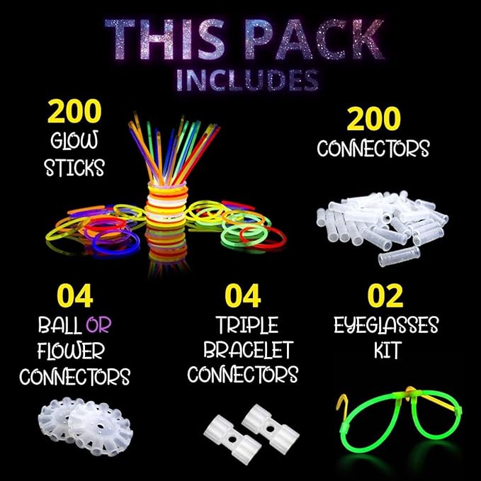 410 Pcs Glow Sticks Bulk, Glow in The Dark Party Supplies, 12 Hours Glow Party Pack 8 inch, Mardi Gras, Party Favors