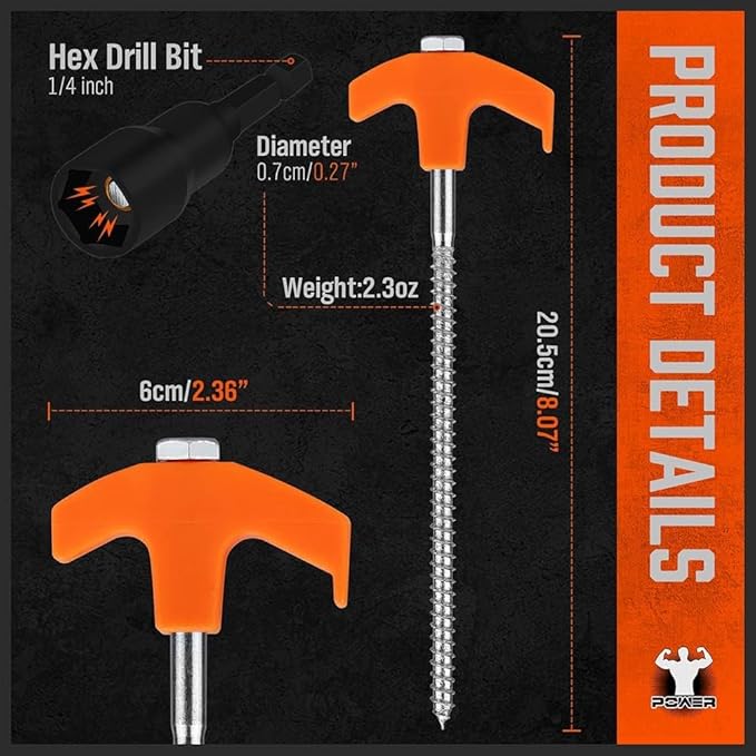 HORUSDY 26 Pack 20CM / 8-Inch Heavy Duty Tent Stakes Awning Pegs Camping Stakes with with 4x13ft Rope & 1 Stopper T Pull Hook