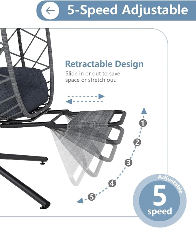 SWITTE Hanging Egg Chair with Stand, Outdoor Swing Egg Chair with Footrest, Patio Hammock Chair with Cushion for Garden Backyard-Dark Grey