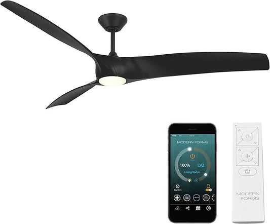 Zephyr Indoor or Outdoor 3-Blade 72in Smart Ceiling Fan in Matte Black with Adjustable CCT 2700-3000-4000-5000K LED Light Kit and Remote Control Compatible with Alexa and iOS or Android App