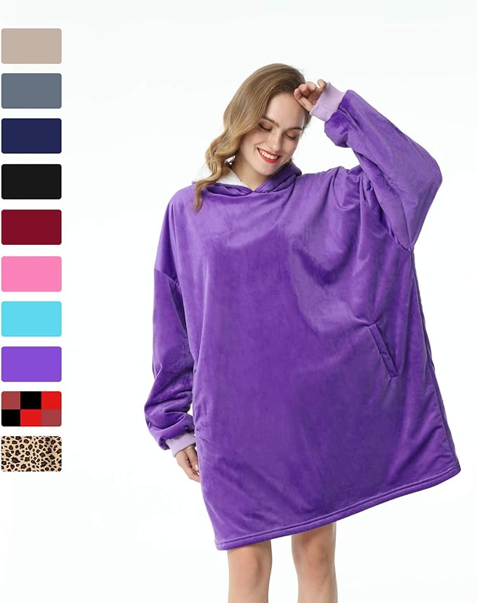 LetsFunny Blanket Hoodie,Oversized Wearable Sherpa Fleece Blanket Sweatshirt,Super Soft Warm Cozy with Giant Pocket,Gifts for Women Men Adults Teenagers Kids, One Size Fits All