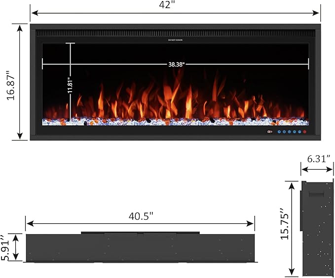 Benrocks 42'' WiFi-Enabled Electric Fireplace Insert - Alexa & App Control, 13 * 13 * 3 Color Combinations, Smart Fireplace Heater, Timer, Logs & Crystals Included, 750/1500W