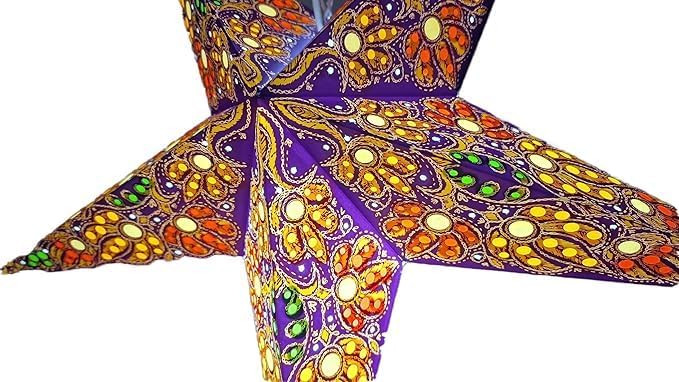 Paper Lantern Lampshade Paper Star Light Shades Large 60cm Star Hanging Decorations for Christmas Wedding Home Decoration Birthday Party (Purple, Yellow, Green Multi)