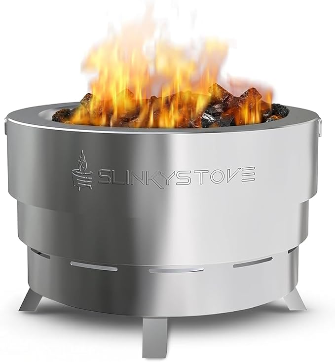 Smokeless Fire Pit for Outdoor Wood-Burning – Portable, Compact & Foldable Design for Camping, Bonfires, Tiny Cabin, Ventless Burn, Solo Pits, and Backyard Use – Stainless Steel, 23-Inch Slinky Stove