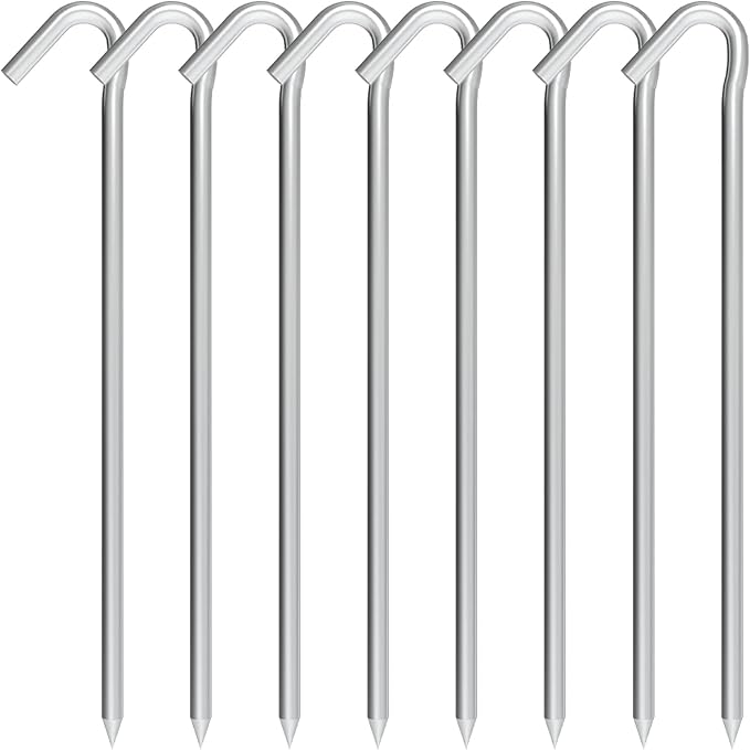 Tent Stakes 9 Inch, Tent Stakes Metal, Heavy Duty Tarp Camping Stakes, Metal Stakes for Inflatables Outdoor Decorations, 8 Pack