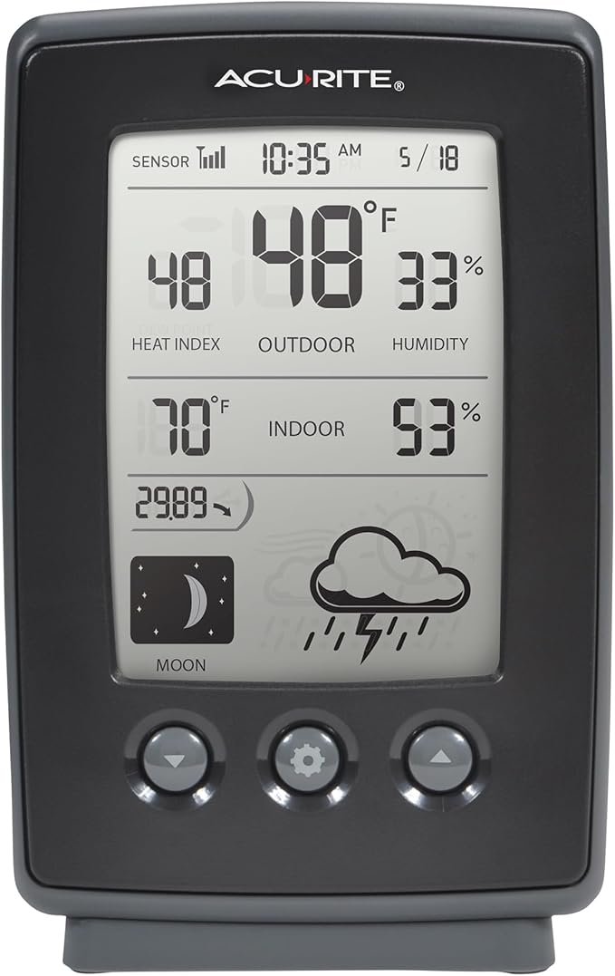 AcuRite Digital Weather Forecaster with Indoor/Outdoor Temperature, Humidity, and Moon Phase (00829), Black
