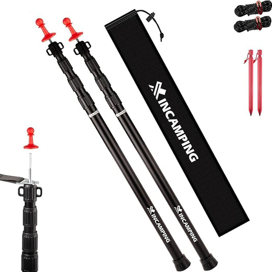 Tarp Poles Adjustable Heavy Duty, XINCAMPING Tent Poles Aviation Aluminum 7.7FT Lengthen and Thicken with Protection Cap Awning Poles Set of 2 for Camping Hiking