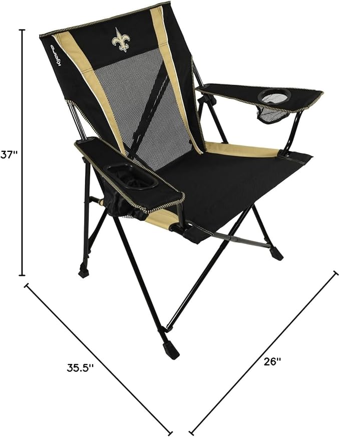Kijaro NFL Sports Fan Folding Chair, 26" L x 35.5" W x 37" H, New Orleans Saints