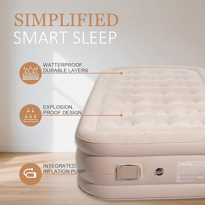 Air Mattress with Built-in High-Speed Pump .Foldable Guest Mattress.Ideal for Camping and Traveling .Double Height, Adjustable, Portable Air Mattress.Includes Storage Bag.600lb Weight Capacity