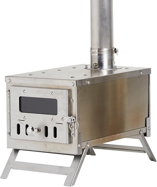 XCMAN Camping Wood Stove | Backpacking Stove | Small Tent Stove Portable Tiny Wood Burning Stove for Tents, Ice fishing Tent, and Camping Precision Stainless Steel Construction, Includes Chimney Pipe
