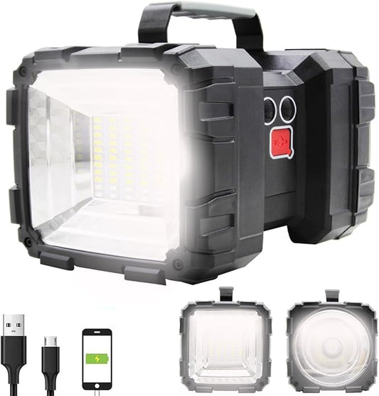 Rechargeable LED Searchlight Flashlight, LED Spotlight Big Power Capacity 12000LM 20h Ultra-Long Standby 7 Lights Modes Camping Work Light, Waterproof for Home, Outdoor (35LEDs)