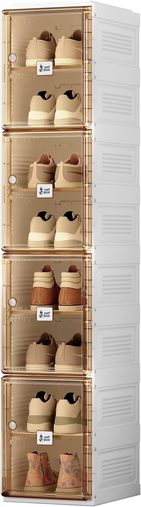 ANTBOX Shoe Organizer Storage Box, Portable Folding Shoe Rack for Closet with Magnetic Clear Door,Large Sneaker Cabinet Bins Sturdy Easy Assembly 8 Layers-8 Grids