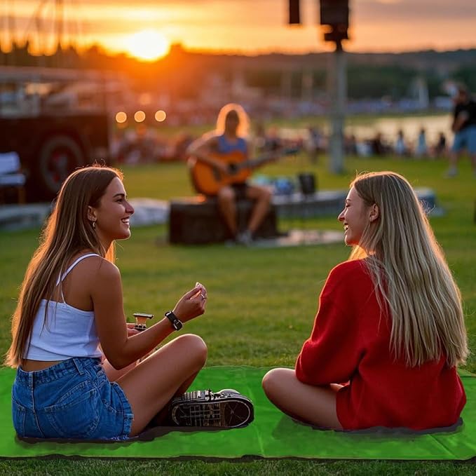 Outdoor Pocket Blanket, 55"x39" Waterproof Foldable Compact Small Pincic Blanket, Ultralight Tarp for Camping, Festival, Beach, Hiking, Backpacking, Travel and More, Stakes Included