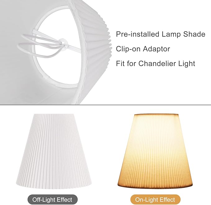 6Pcs Chandelier Lamp Shades, Pleated White Empire Scalloped Fabric Mini Clip-on Bulb Lamp Shade Set of 6 3×6×5 in Small Replacement Lampshade