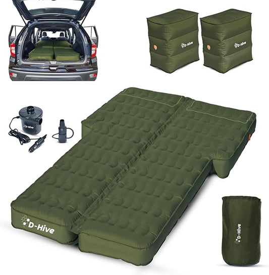D-Hive Unbeatable Durability SUV Air Mattress for Car Camping, Durable Extra Thick 300D Oxford Fabric, Quick Easy Set-Up w/Electric Pump, Car Bed Mattress, Forrest Green