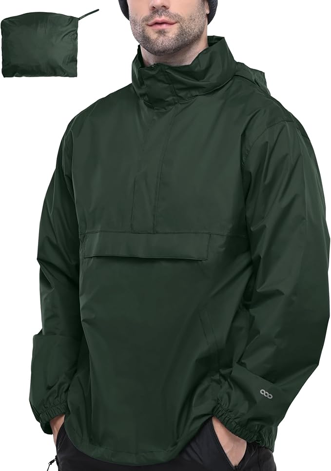 33,000ft Men's Pullover Rain Jacket Waterproof with Hood Lightweight Packable Raincoat Windbreaker for Golf Travel