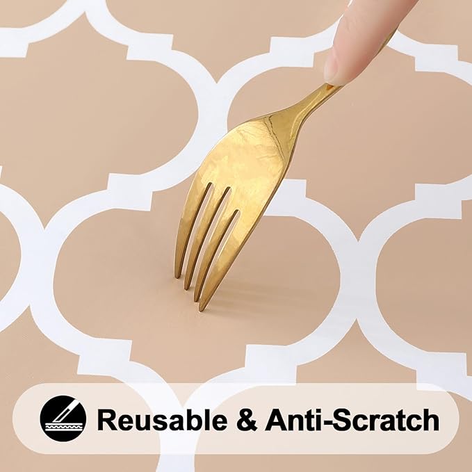 Smiry Rectangle Picnic Table Cover, Waterproof Elastic Fitted Camping Tablecloths for 4 Foot Tables, Wipeable Flannel Backed Vinyl Tablecloth Protector for Indoor, Outdoor (Khaki, 30x48 Inches)