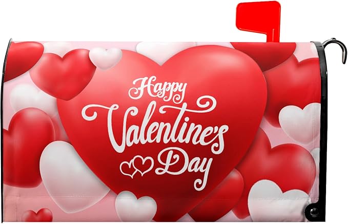 Happy Valentine's Day Magnetic Mailbox Cover - Red and Pink Love Heart Design - Standard Size 21x18 Inch for Home Outdoor Garden Decorations