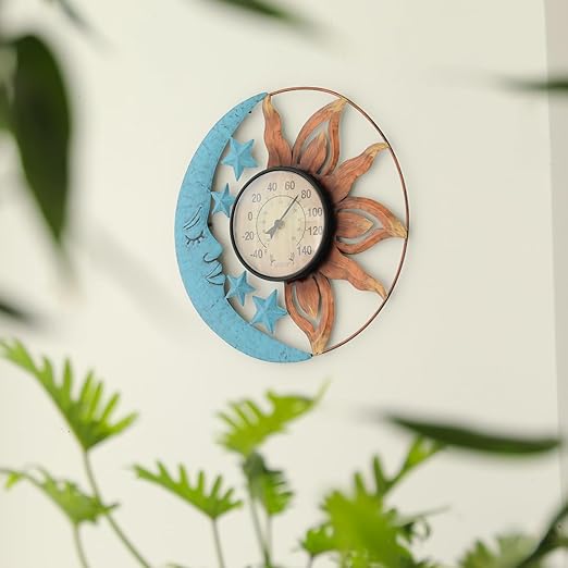 MUMTOP Indoor Outdoor Thermometer - Sun and Moon Wall Thermometer with Star, Outdoor Thermometers for Patio, Room, Greenhouse, Outside, Garden Decor