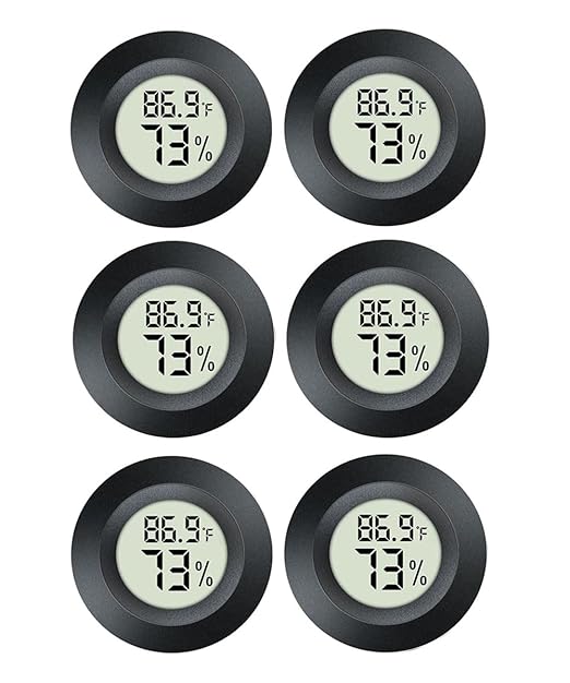 6-Pack Mini Hygrometer Gauge Indoor/Outdoor Thermometer, Digital Humidity Temperature Meter for Humidifiers Dehumidifiers Greenhouse Reptile Plant Humidor, Fahrenheit(℉) or Celsiu(℃)