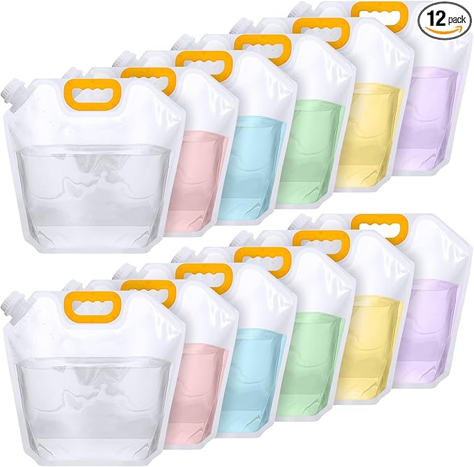 Tessco 12 Pack 1.3 Gallon Collapsible Water Storage Bag Water Container Bag Emergency Jug Foldable Plastic Storage Pouch Freezable Carrier Tank for Outdoor Sport Camping(Clear,Classic)
