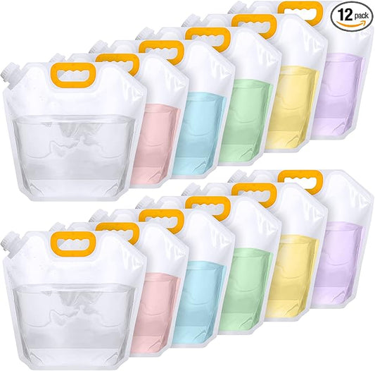 Tessco 12 Pack 1.3 Gallon Collapsible Water Storage Bag Water Container Bag Emergency Jug Foldable Plastic Storage Pouch Freezable Carrier Tank for Outdoor Sport Camping(Clear,Classic)