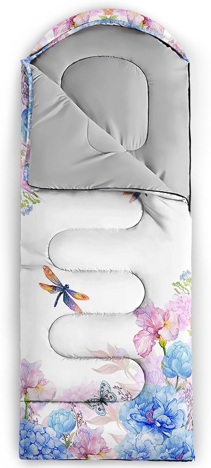 Sleeping Bags for Adults and Kids，3D Printing Camping Sleeping Bag for Girls Boys Lightweight Waterproof Cold/Warm 3-Season，Outdoor Travel with Compression Bags