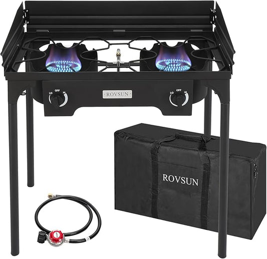 ROVSUN 2/3 Burner Outdoor Propane Gas Stove High Pressure Stand Cooker for Backyard Cooking Camping Home Brewing Canning Turkey Frying, 20 PSI CSA Listed Regulator