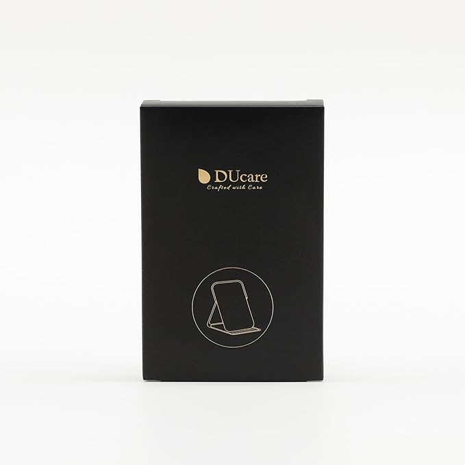 DUcare Mini Folding Mirror Portable Travel PU Portable Adjustable Rectangular Ultrathin Vanity Mirror with Stand, for Travel, Camping,Home