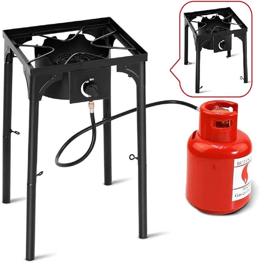 Happygrill Camping Stove Outdoor, High Pressure Single Burner Propane Gas Camp Stove w/Detachable Legs, 100,000 BTU Output, 0-20 PSI Regulator, Portable Camping Burner Picnic Cookout