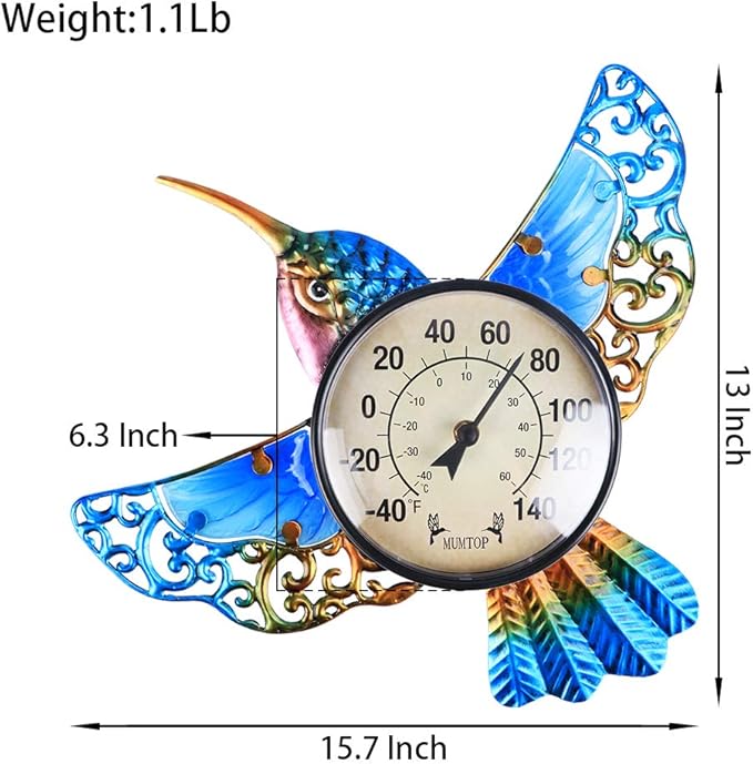 MUMTOP Indoor Outdoor Thermometer Hummingbird Waterproof Wall Mounted Thermometer for Patio, Yard, Garden