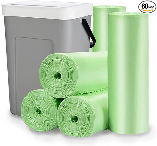 Biodegradable Trash Bags - 13 Gallon Durable Garbage Bag, Pack of 60, Perfect for Tall Trash Cans Green Thicken Recycling Bin Bags for Kitchen, Bathroom, Camping, Office, Car