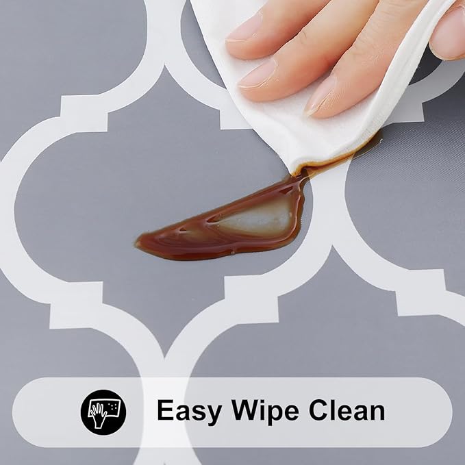 Smiry Rectangle Picnic Table Cover, Waterproof Elastic Fitted Camping Tablecloths for 8 Foot Tables, Wipeable Flannel Backed Vinyl Tablecloth Protector for Indoor, Outdoor (Grey, 30x96 Inches)