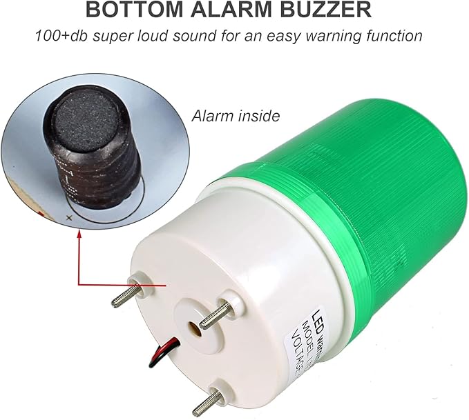 Industrial LED Rotating Strobe Beacon Warning Lights, Electrical Revolving Signal Lights for Emergency, 110v AC, Green, with Buzzer