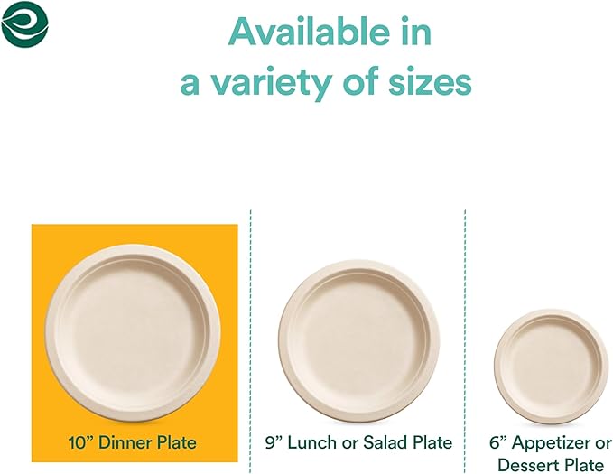 ECO SOUL 100% Compostable 10 Inch Paper Plates 400 [4x100 Pc] Disposable Bulk Party Plates I Heavy Duty Eco-Friendly Sturdy Dinner, Wedding, Event Plates I Biodegradable Unbleached