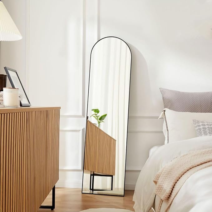 Arched Full Length Mirror, 59"x 16" Floor Mirror With Aluminum Alloy Thin Frame, Hanging or Leaning for Wall Bedroom Dressing, Home Decor, Black