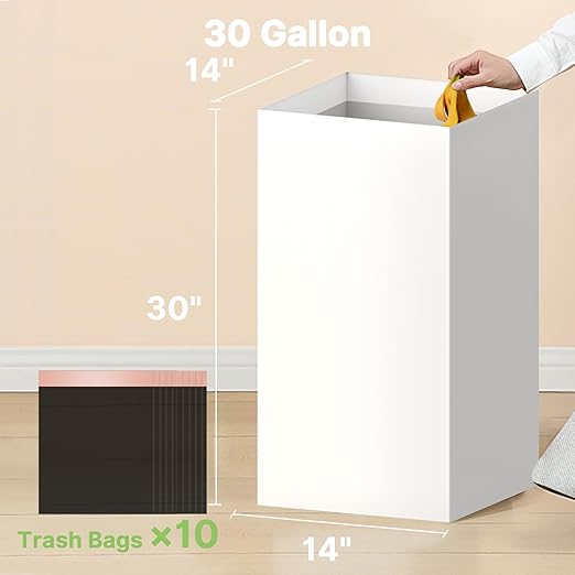 8 Pack Extra Large Disposable Trash Cans, Reusable Portable Garbage Can, 30 Gallon (30" H x 14" W x 14" D), Extra Thick Recycled Cardboard Portable Garbage Can and Recycling Bins,White