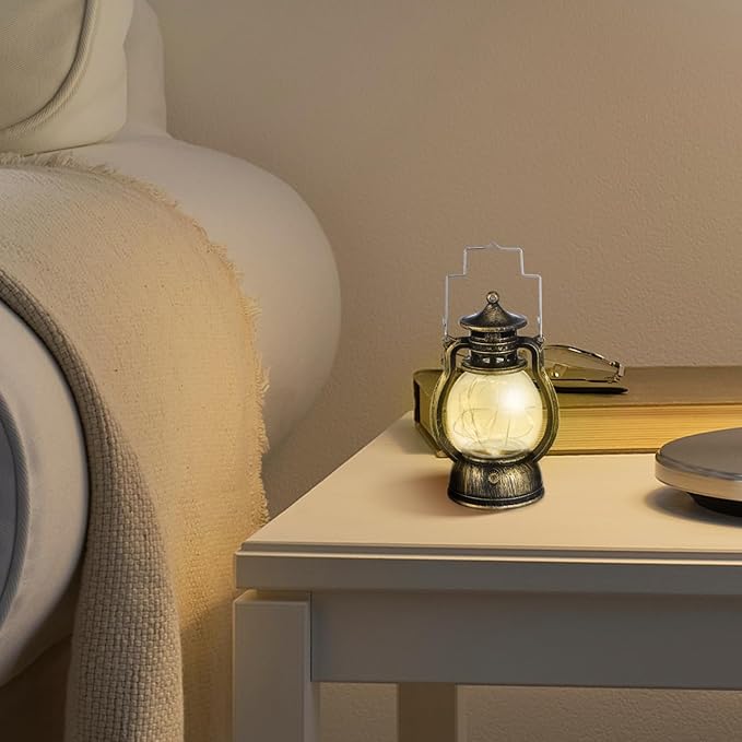 Lantern Decor Western, Hanging LED Vintage Lantern Metal with Carry Handle for for Weddings Western Camping Party Halloween Christmas Decorations 4.92inch