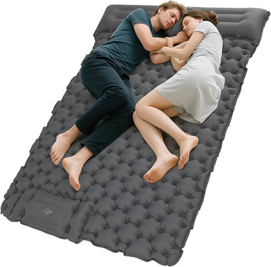 KingCamp Sleeping Pad for Camping, Ultralight Connectable Inflatable Sleeping Pad Camping Mattress with 6.3" Built-in Pillow & Foot Pump for Backpacking Hiking Tent Cot