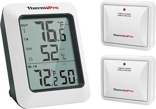 ThermoPro TP60-2 Digital Hygrometer Indoor Outdoor Thermometer Wireless Temperature and Humidity Gauge Monitor Room Thermometer with 500ft/150m Range Humidity Meter