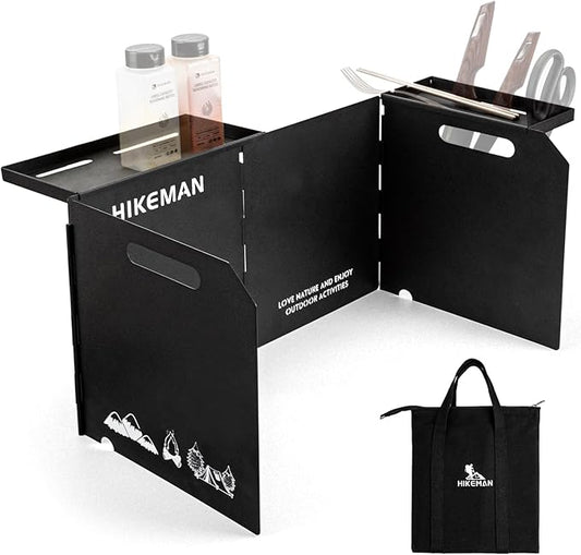 HIKEAMN Camping Stove Windscreen - Outdoor Folding Gas Stove Windshield,Camping Wind Blocker,Cooker WindScreen with a Storage Bag for Camping,Hiking,Picnic,Cooking (Black)