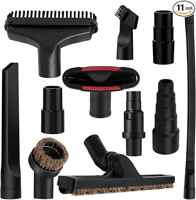 11 PCS Universal Vacuum Attachments & Brushes Kit - Hardwood Floor Vacuum Brush Head Attachment & Universal Adapter Kit Compatible with Shop Vacs 2-1/4'' 1-7/8'' 1-3/8'' 1-1/4 Inch Vacuum Accessories