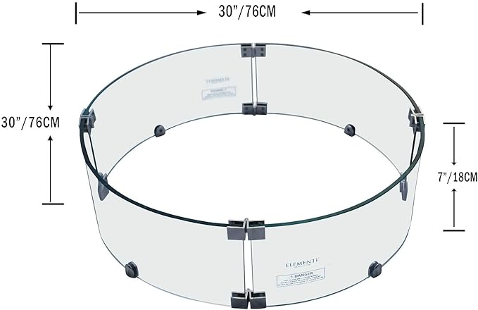 Elementi Lunar Bowl Fire Pit Bundle Outdoor Firepit Set Includes 42” Propane Concrete Firepit Bowl, Glass Windscreen, Stainless Steel Cover, Canvas Cover, Lava Rocks