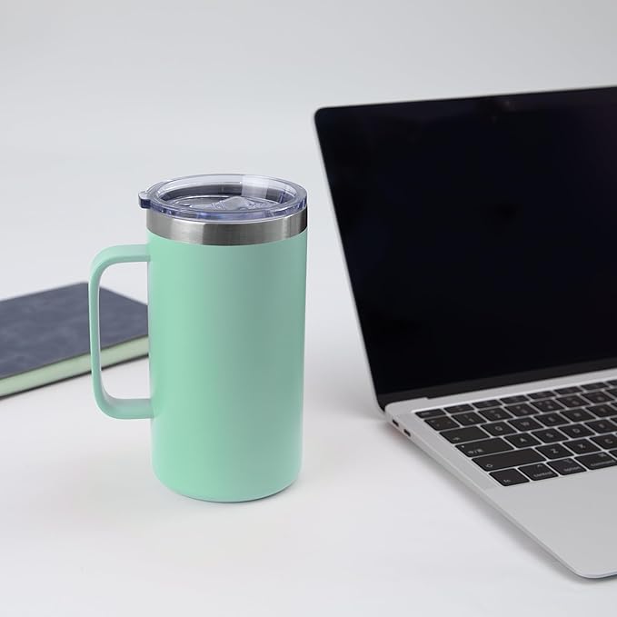 DOMICARE 24oz Mug with Handle and Lid, Stainless Steel Coffee Mug, Travel Mug with Handle, Double Wall Vacuum Coffee Tumbler, Reusable Insulated Cup, Mint Green, Pack 4