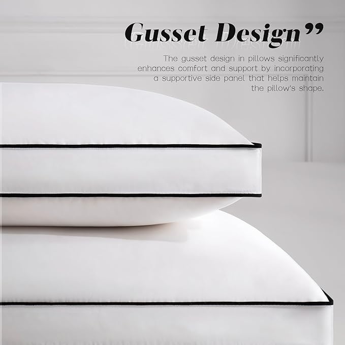 Feather Down Pillows Queen Size Set of 2 with Gusset, Luxury Hotel Collection Bed Pillow 2 Pack, Down Surrounded Gusseted Pillows for Sleeping, Soft for Side, Back Sleepers 20x30 in.