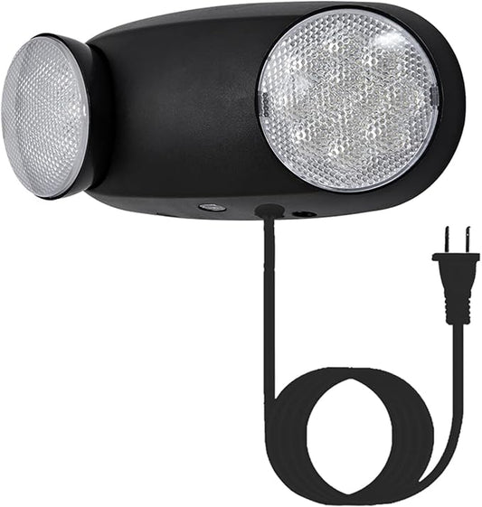 TANLUX LED Emergency Lights with Battery Backup, Commercial Emergency Light Fixtures for Business Home Power Failure Emergency Exit Sign Lighting with 1.0 Meter Plug in Cord AC120V Input, Black