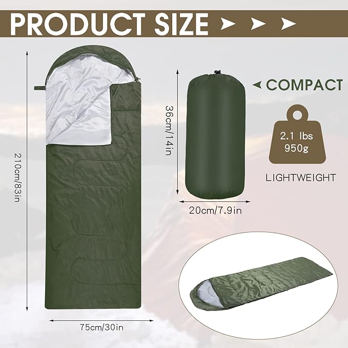10 Pcs 0 Degree Camping Sleeping Bags Bulk for Adults Cold Weather Sleeping Bags 4 Season Warm Waterproof Lightweight with Compression Sack for Backpacking Hiking Travel Homeless