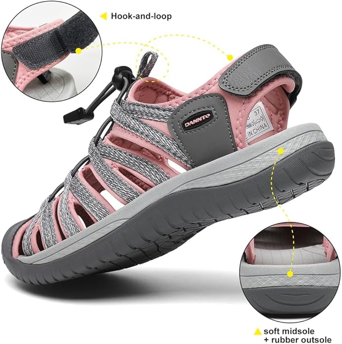 Dannto Women's Closed Toe Hiking Sandals Walking Water Sandal Comfort Athletic Sport Outdoor Sandals