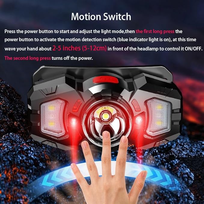 3 Headlamps, White&Red LED Headlamp, 70° Up&Down Adjustable, 4 Clips, Motion Switch, 800 Lumens, 500 Feet Distance and 10 Hours Running Time MAX, IPX5 Waterproof, for Camping, Hiking, Fishing